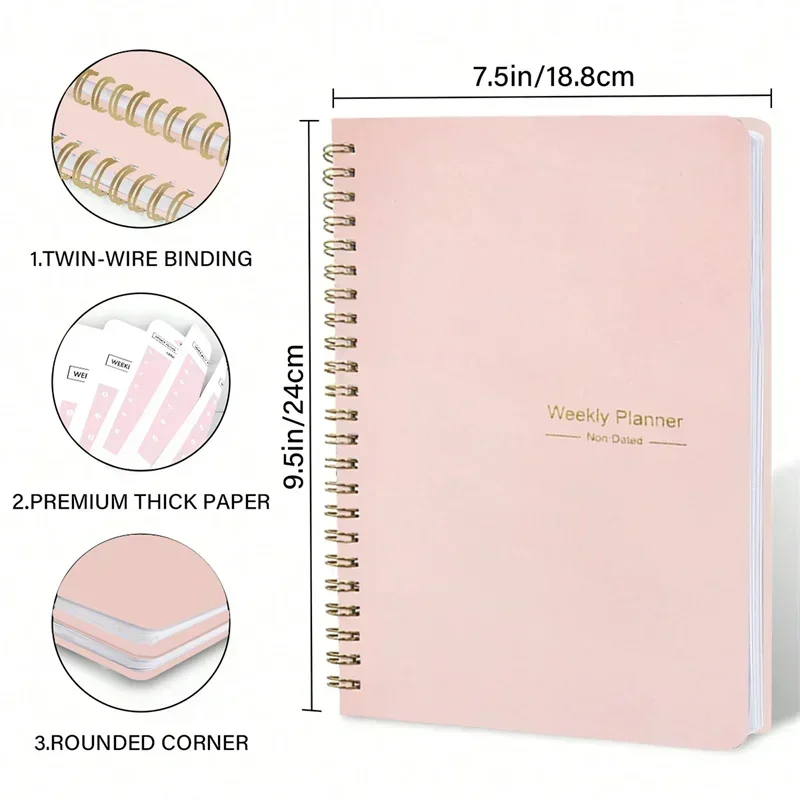 2024 A5 Weekly Planner Notebook for 52 Weeks Spiral Agenda Daily Student Schedules Journal Stationery Office School Supplies