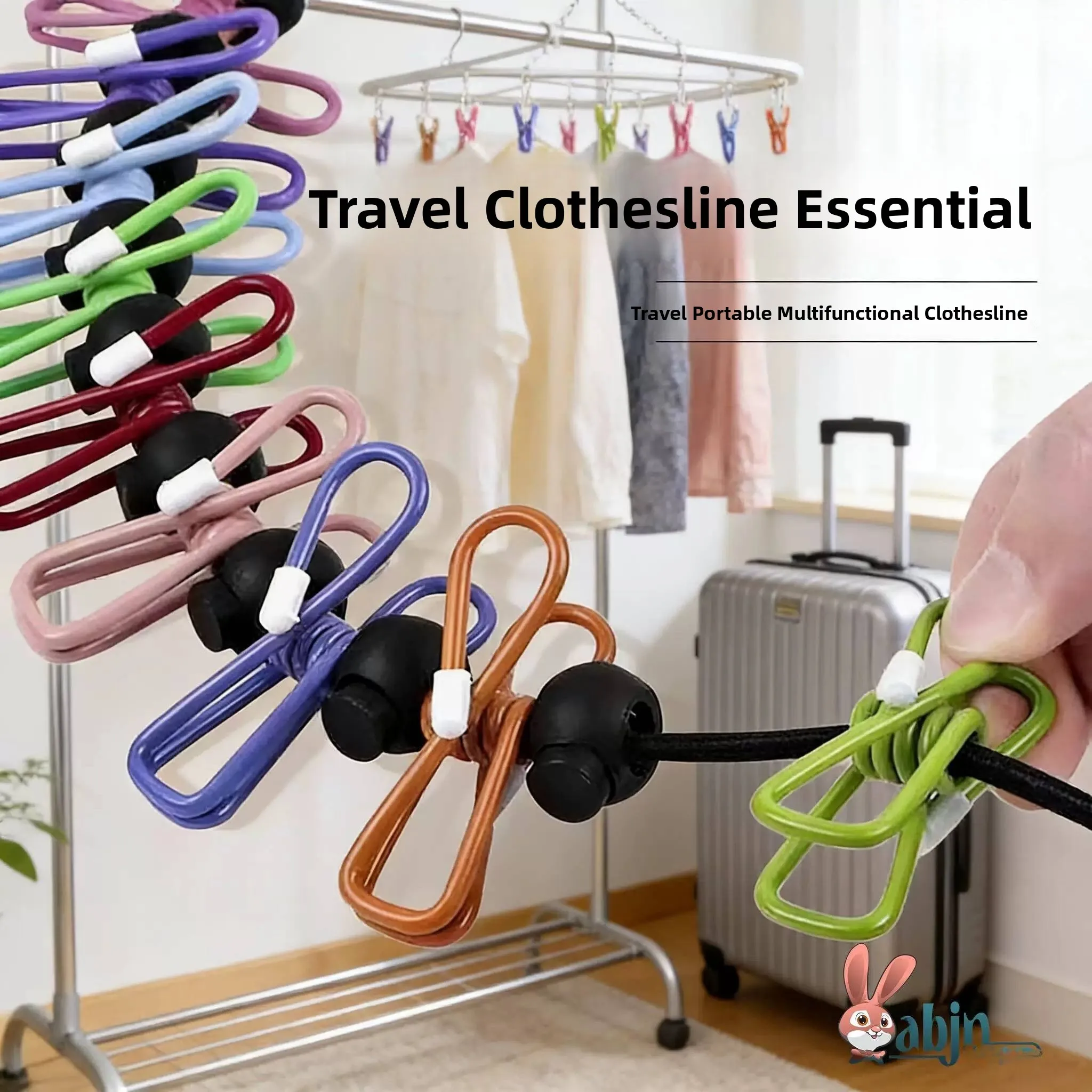 Convenient Travel Clothes Drying Rack Foldable Quilt Drying Rope with Clip Outdoor Blanket Drying Rope Bag Accessories