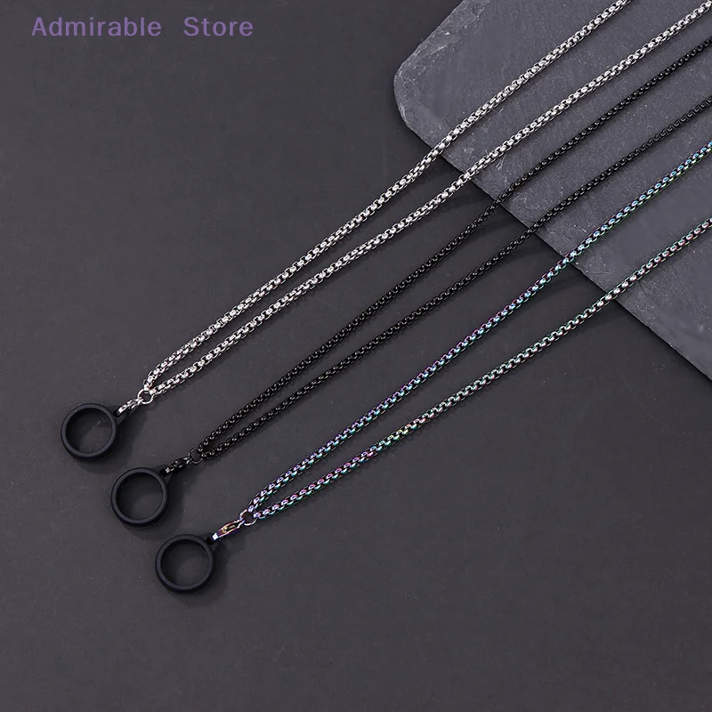 [W]Anti-Lost Pen Lanyard Anti-drop Portable Metal Chain Necklace Lanyard Metal Lanyard Sling Snake Bone Chain With Rubble Ring