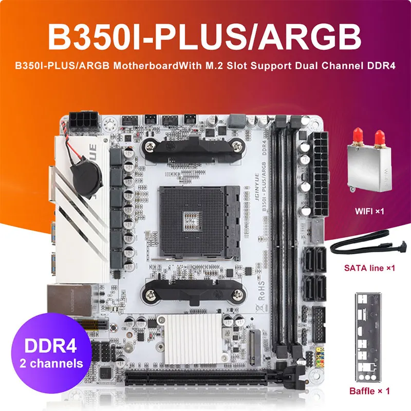 JGINYUE B350I PLUS ARGB AM4 Motherboard Mini Itx Supports 1000/2000/3000/4000/5000 Series CPU DDR4 RAM Desktop