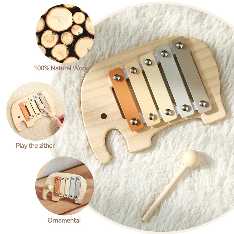 Montessori ไม้ 5 โทนหลากสีระนาดไม้เครื่องดนตรีของเล่นสําหรับเด็กทารกปริศนาการเรียนรู้เกมเด็กของขวัญ