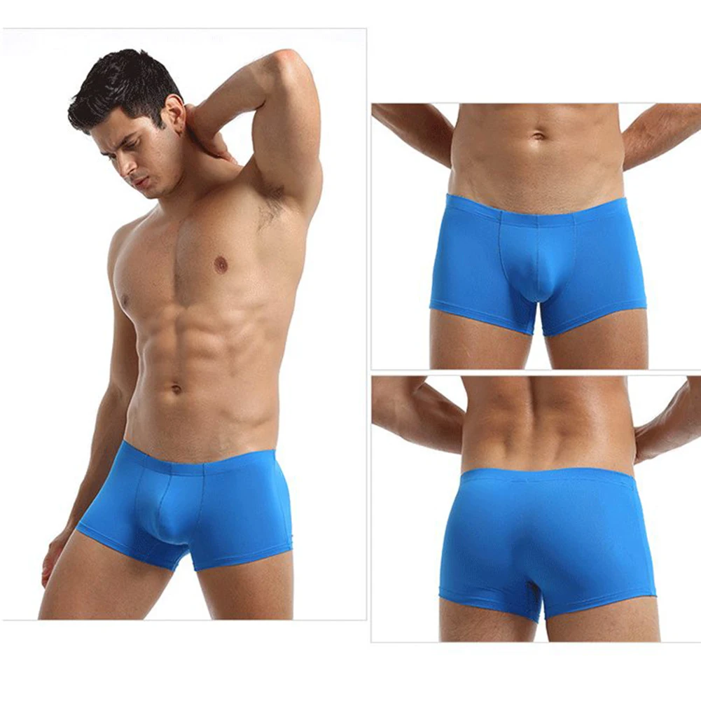 Hot Mens Briefs Soft Ice Silk Flats Elastic Comfort Flex Waist Solid Color Swim Shorts U Convex Pouch Underwear