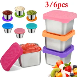 6/3pc Sauce Cup Dipping Bowl Stainless Steel Salad Dressing Bowl Leak-proof Tomato Sauce Bento Saucer with Lid Mini Snack Box