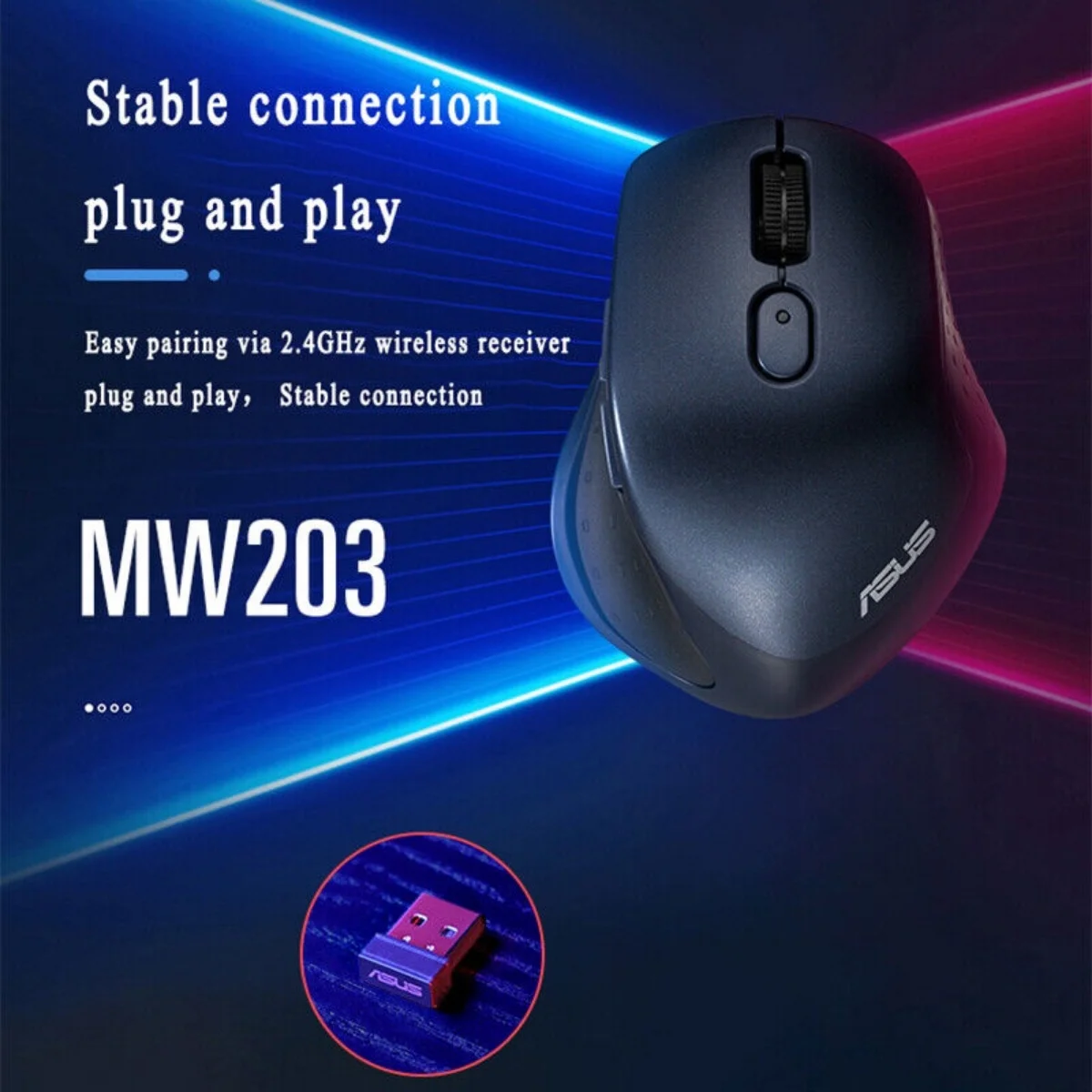 ASUS MW203 Multi-Device Wireless Silent Mouse 2.4GHz USB Bluetooth 5.0 2400 DPI Optical Tracking Compatible with PC Accessories