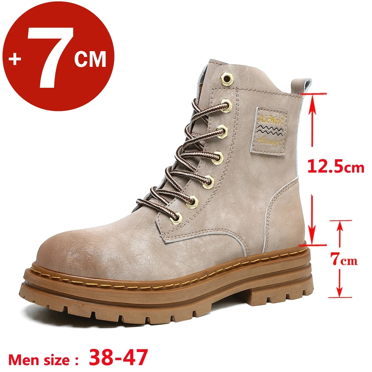 FUQIAO Unisex Ankel Boots Elevator Height Increase Shoes for Men Insole 7CM Adjustable Shoe Lifts Women Leather Plus Size 35-47