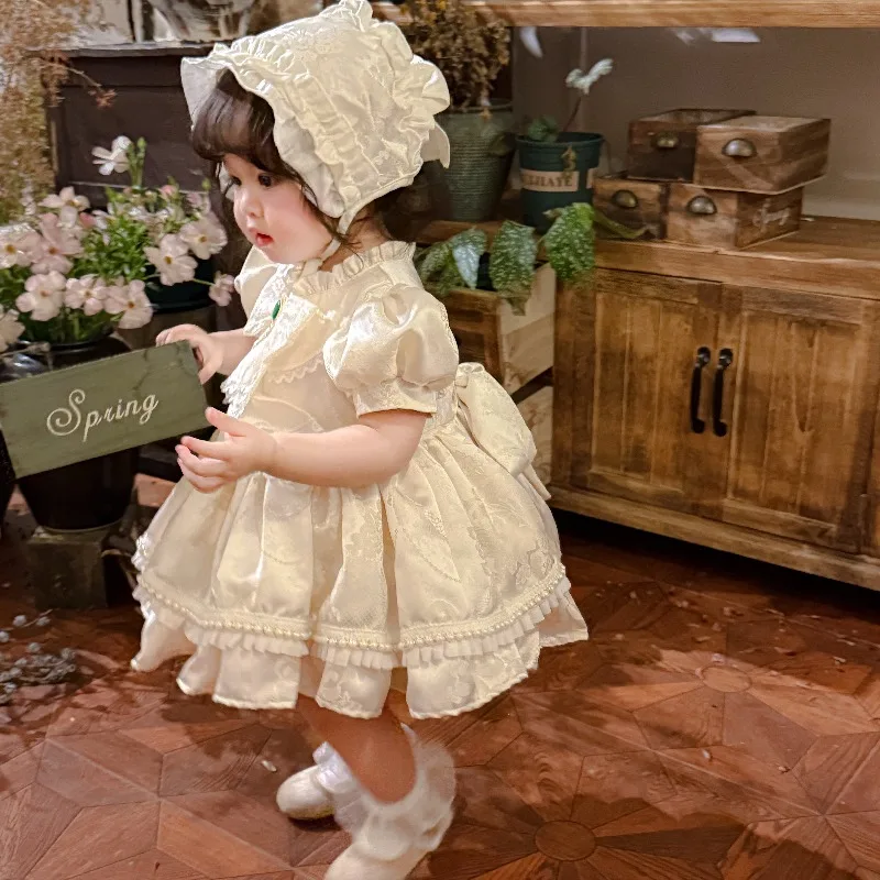 Baby Girl First Year Princess Birthday Wedding Vitange Dress Flower Girl Party Tutu Dress New High-end Court Style Lolita Dress