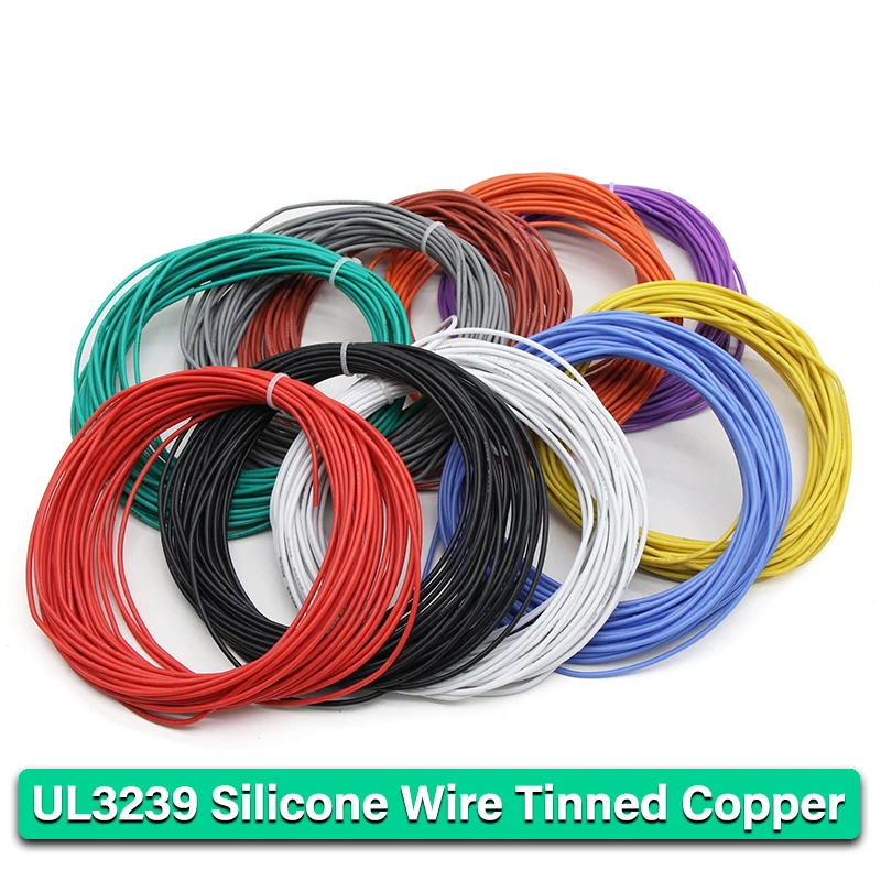 

1/5M UL3239 Silicone Wire Tinned Copper 32 30 28 26 24 22 20 18 16 14 12 10 8 AWG 3KV DIY LED Electronic Cable