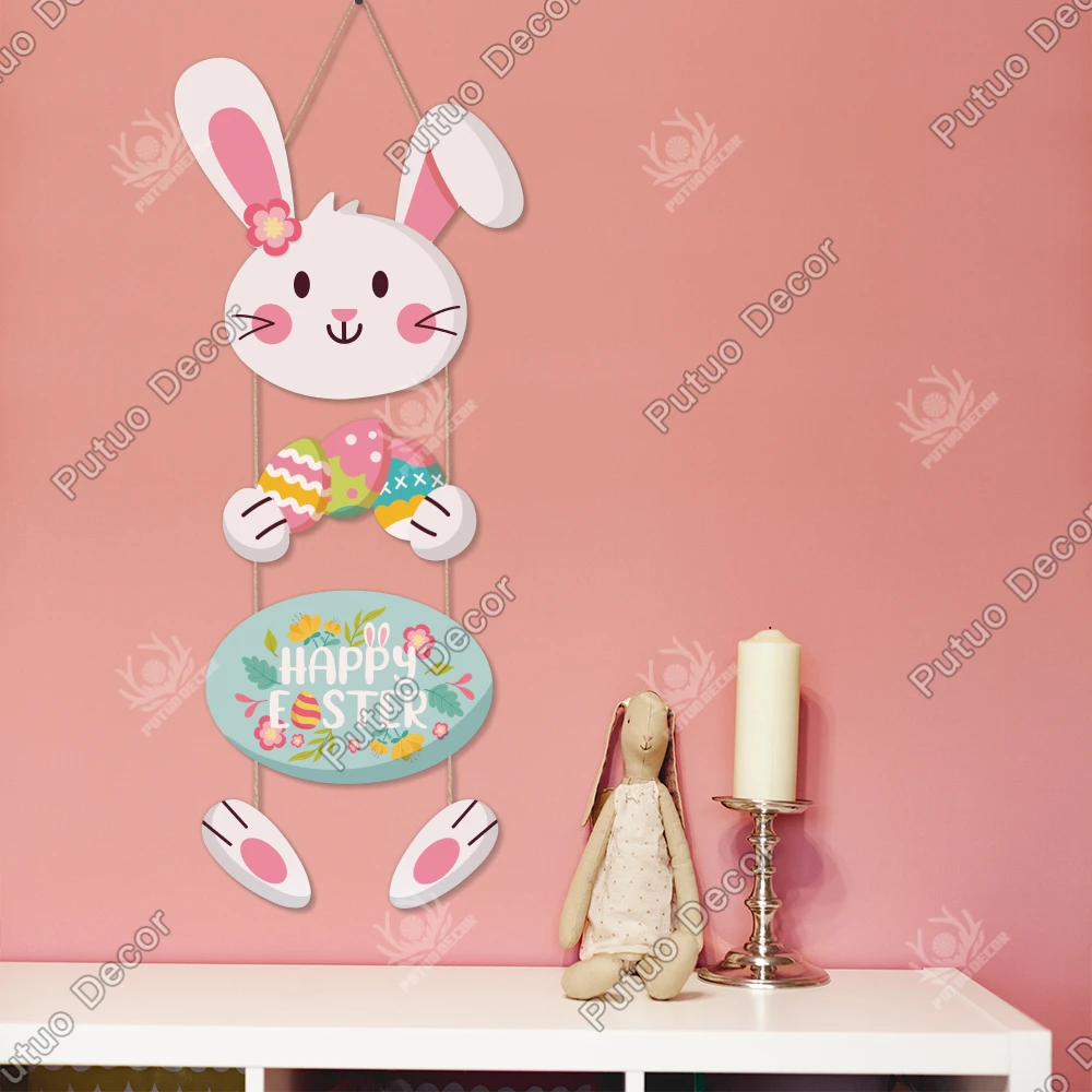 

Putuo Decor-Bunny Holding Easter Eggs Wooden Hanging Sign, Wall Decor for Home, Farmhouse, Cafe, Florist's Shop, Easter Gifts