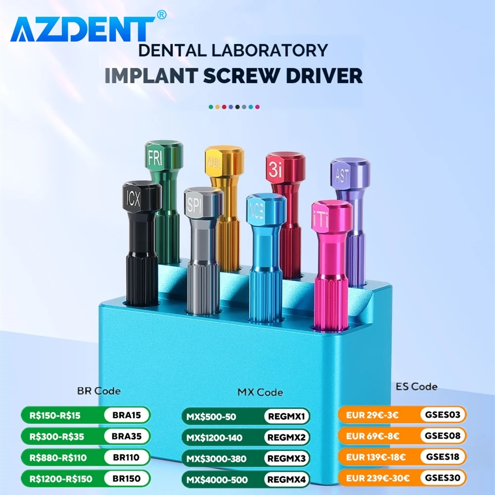 Zestaw śrubokrętów do implantów dentystycznych AZDENT 8szt Wkrętaki z uchwytem Instrument laboratoryjny Narzędzia stomatologiczne