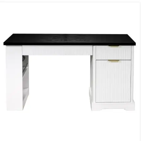 Modern Fluted Office Desk with Storage and Power Outlet