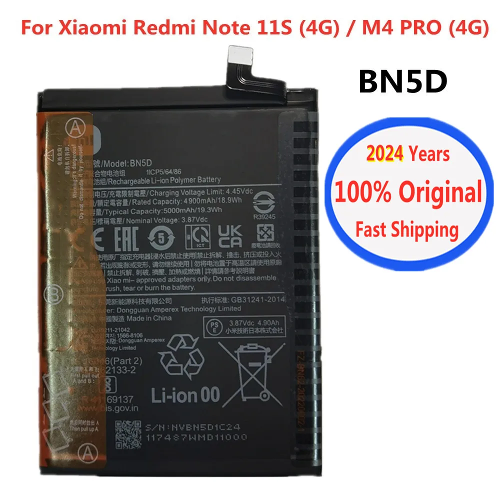 

2024 Years Original Battery BN5D For Xiaomi Redmi Note 11S 4G / M4 Pro M4Pro 4G 5000mAh Mobile Phone Battery Bateria Batteries