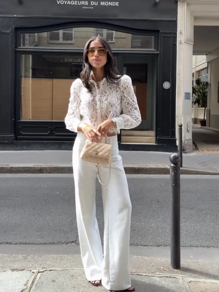 

Сексуальная кружевная прозрачная рубашка, женская модная однобортная короткая тонкая блузка с лацканами и длинными рукавами, женская 2026, повседневные рубашки Highstreet