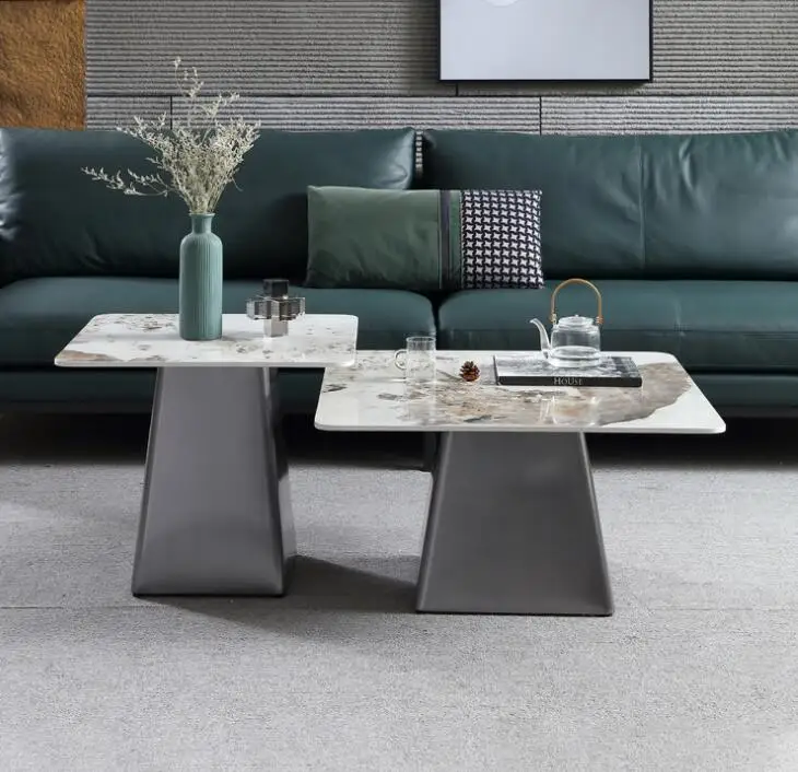 Nordic Style Modern Hotel  Table Fashion Living Room Furniture Luxury Marble Coffee Table Set with Metal Base