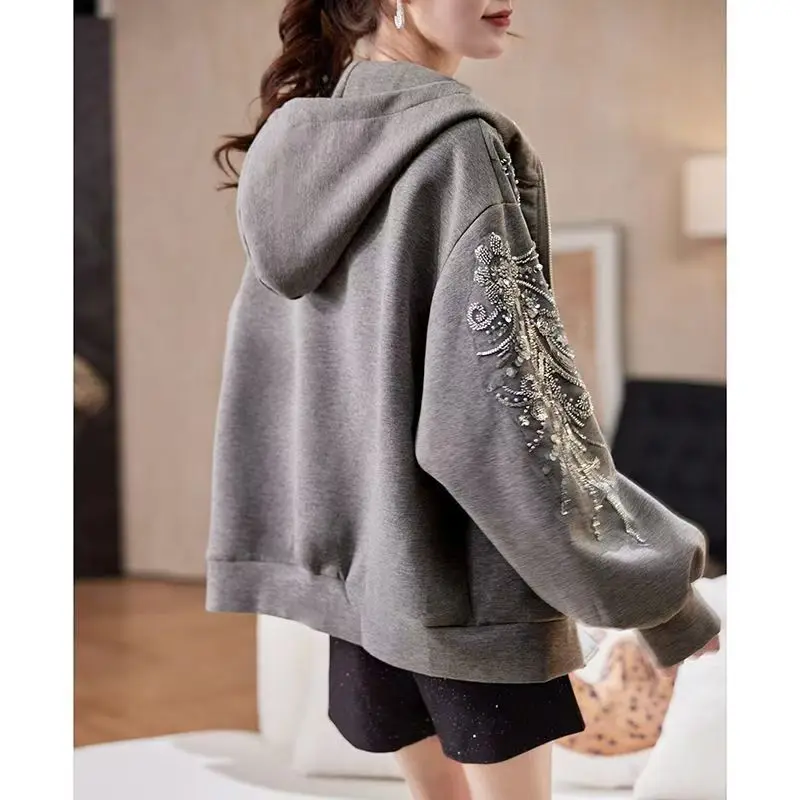 High Street Gothic Retro Large Area Pattern Embroidered Hoodie Y2K Large Casual Loose Zipper Sweatshirt Clothing