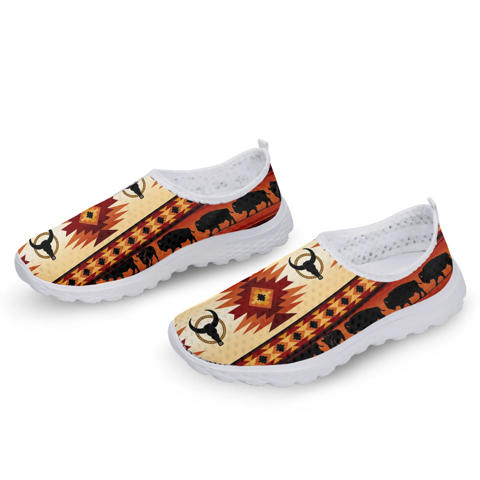 INSTANTARTS Comfortable Flat Loafers Tribal Ethnic Summer Slip On Shoes Aztec Animal Design Women\'s Home Mesh Shoes Zapatos