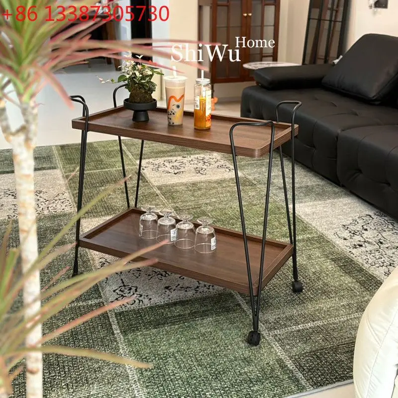 

Простая скандинавская тележка-столик из массива дерева с полкой, передвижной журнальный столик для дивана