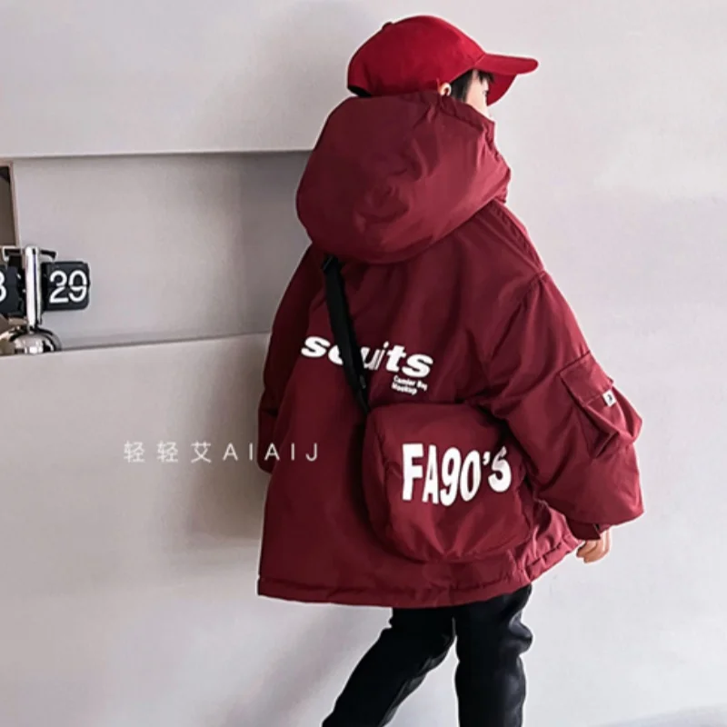 Boys Down and cotton Jacket Windbreak Outerwear 2024 Send Bags Winter Autumn Warm Cotton Christmas Gift Children's Clothing