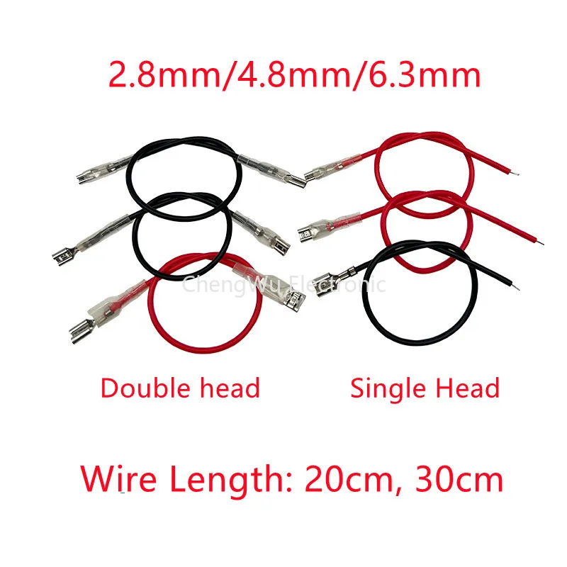 5pcs Red Black 2.8mm/4.8mm/6.3mm Female Spade Crimp Terminal Connector with 20CM 30CM Wire for Rocker Switch