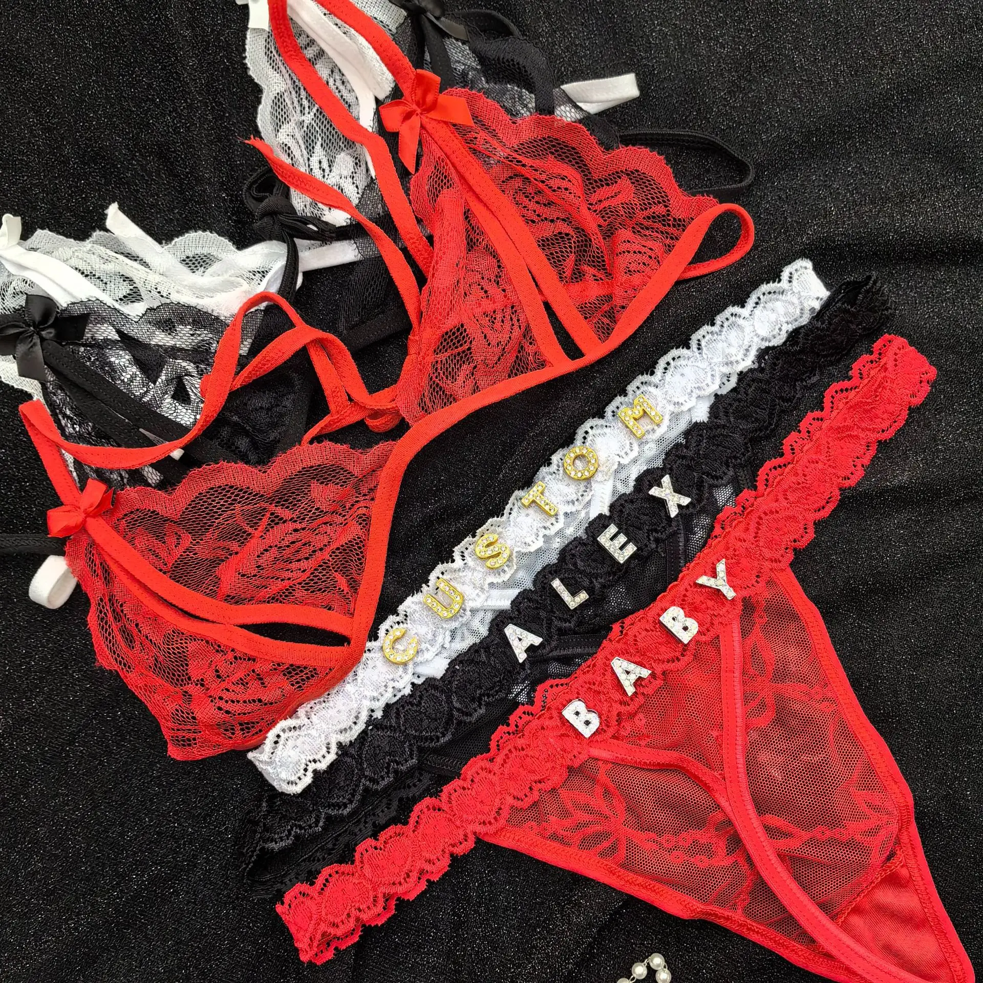 

Personality Custom Name Crystal Letter Thong Lace Bikini Panties G-String Low Waist Briefs Sexy Thongs Hot Wife Valentine's Gift