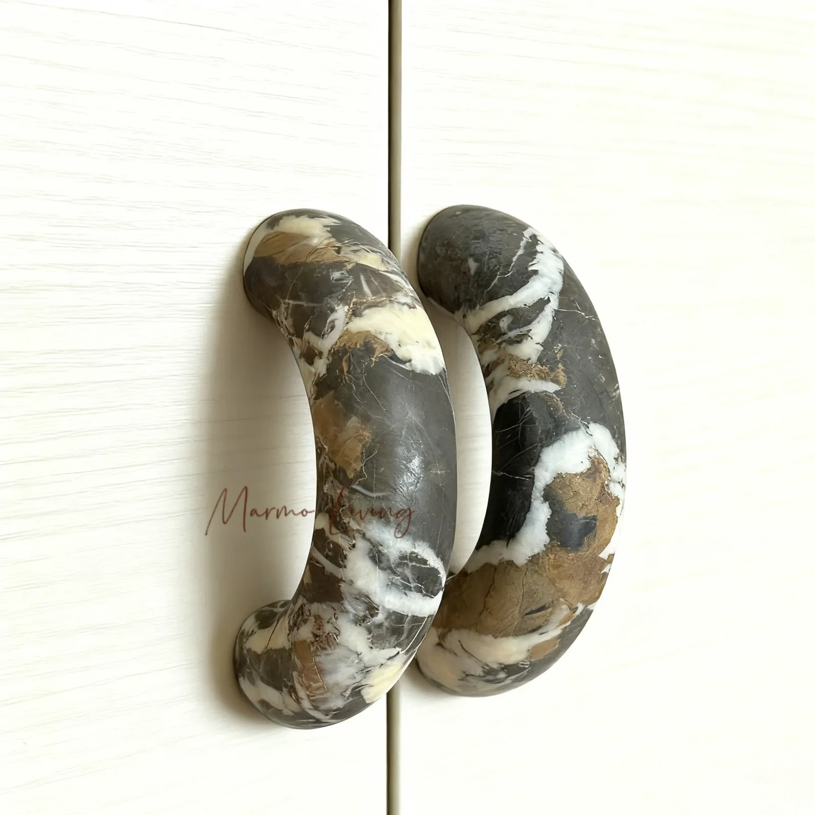 

Wabi Sabi Style Wardrobe Black Flower Stone Marble Handle Arch Luxury Villa Natural Travertine Door Pull