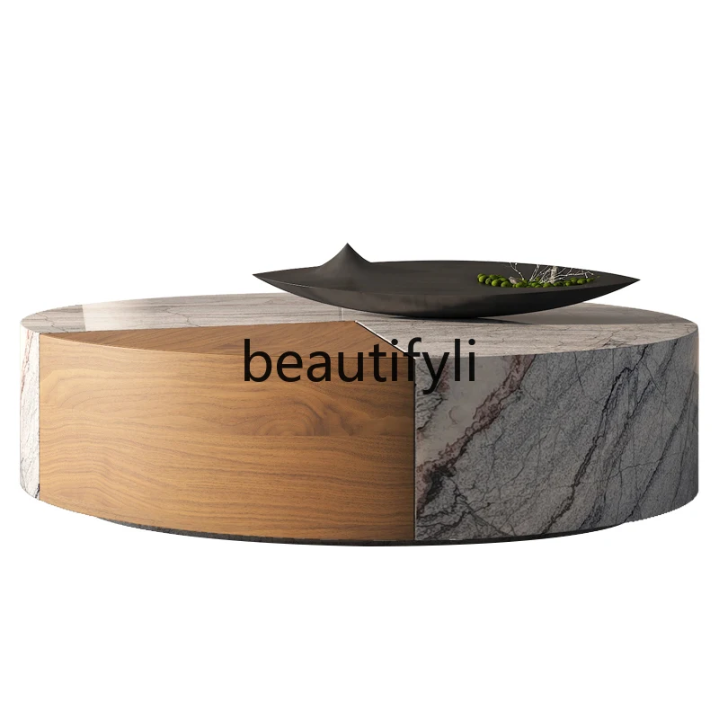 

Imported high-end natural luxury stone marble solid wood coffee table living room log color American furniture