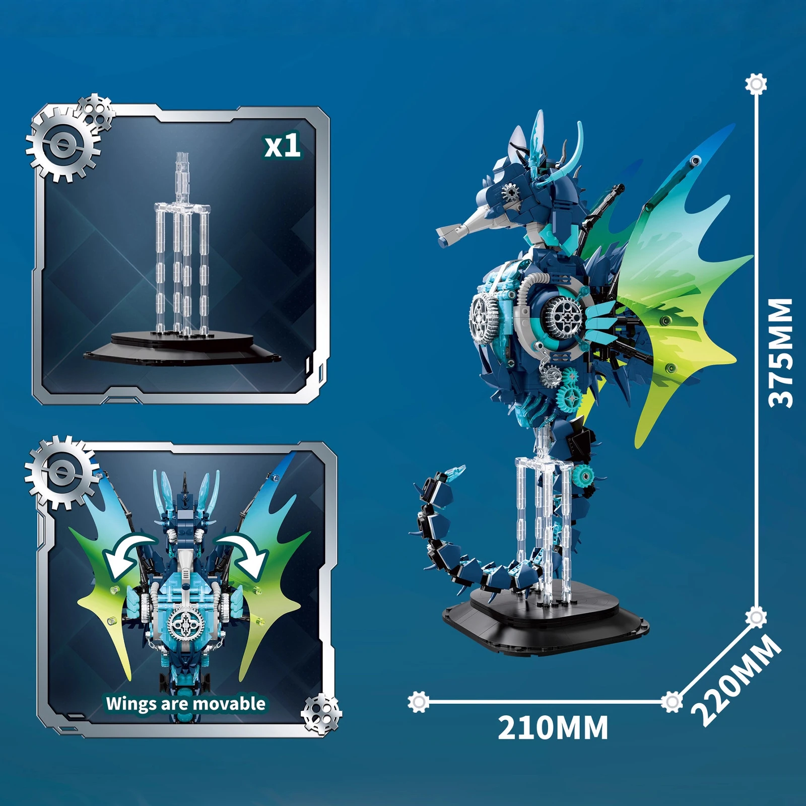 

1003 шт. механический морской конек с подставкой, строительные блоки, имитация морских животных, модель, настольные украшения, сборка игрушек, праздничный подарок