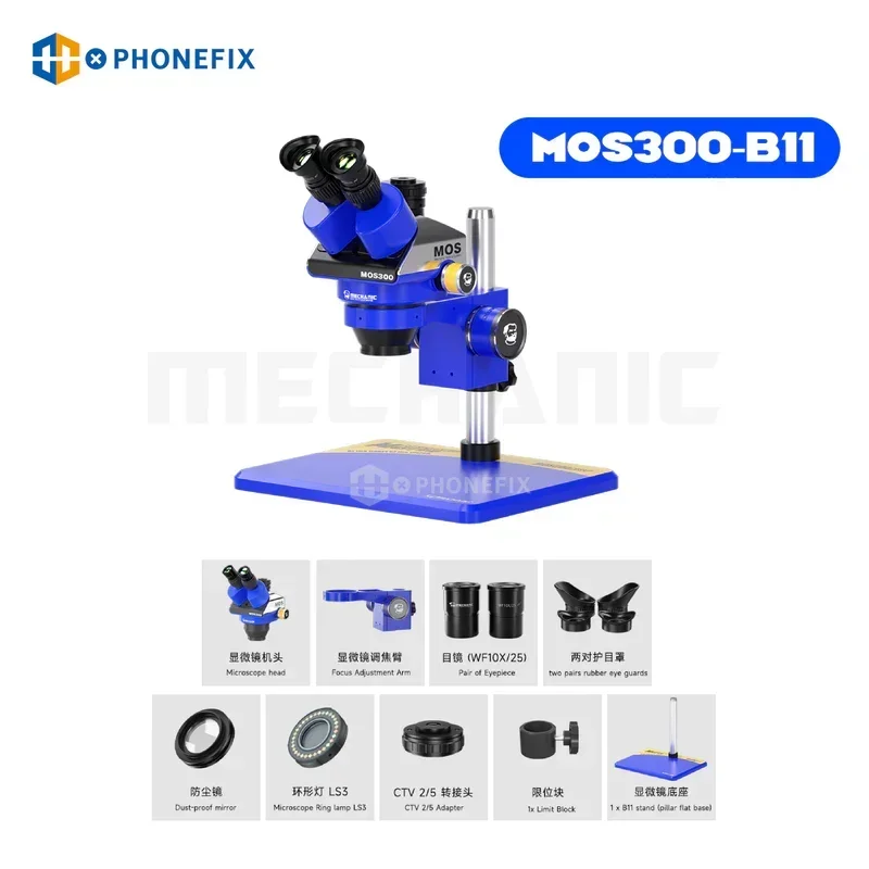 MECHANIC MOS300 B11 6-45X Professional Trinocular Stereo Microscope With Large Stand Base for IC Chips BGA Welding Repair tools