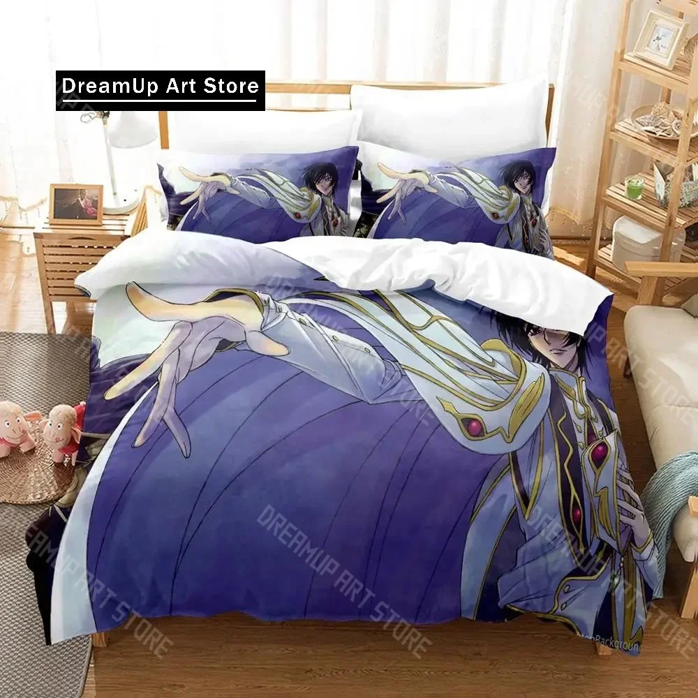 Juego de cama Anime CODE GEASS Lelouch, funda nórdica, funda de edredón, funda de almohada, edredón king Queen Size, juego de cama para niños y adultos
