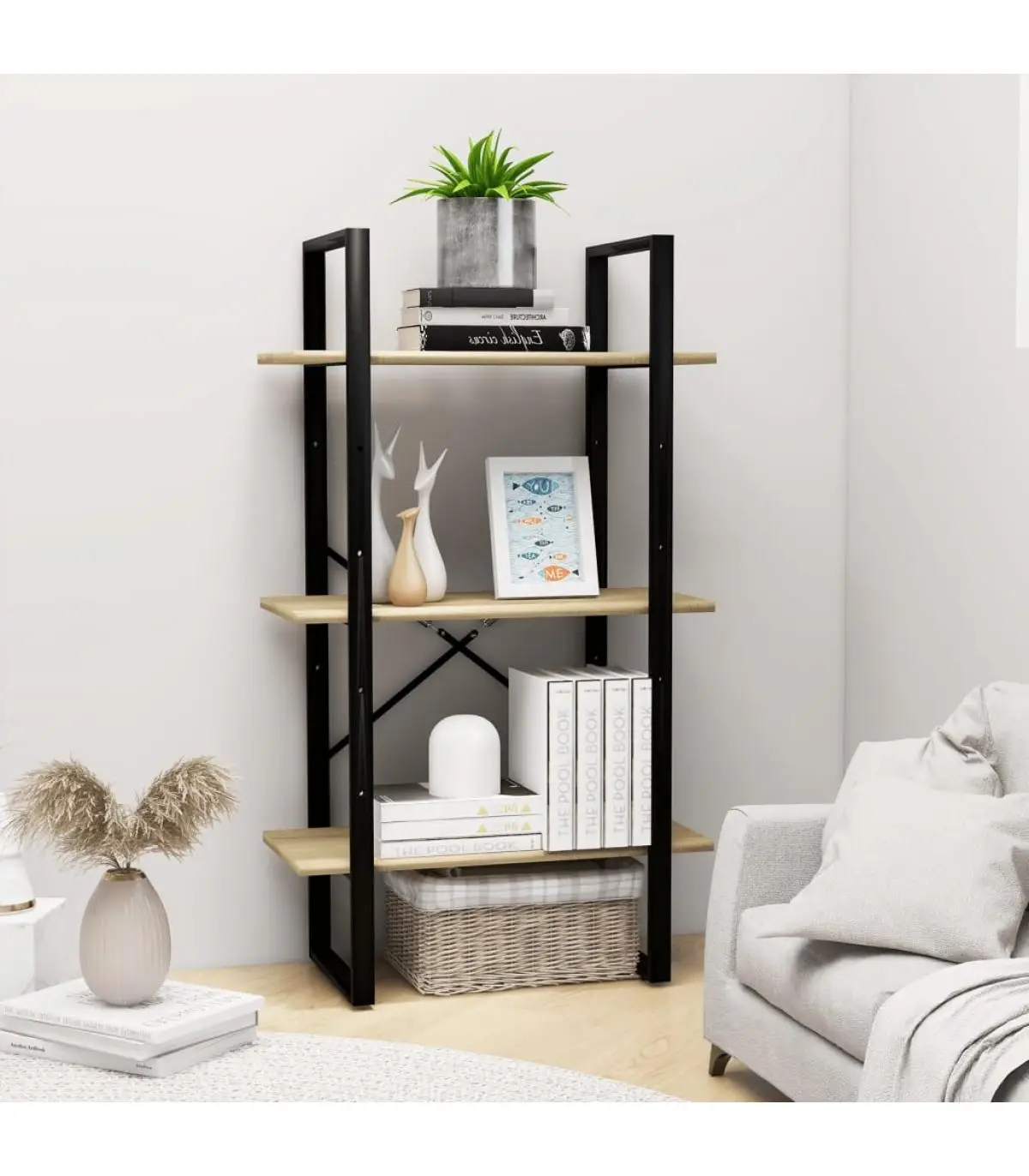 Bookcases and shelves storage rack agglomerate color Oak 60x30x105 cm