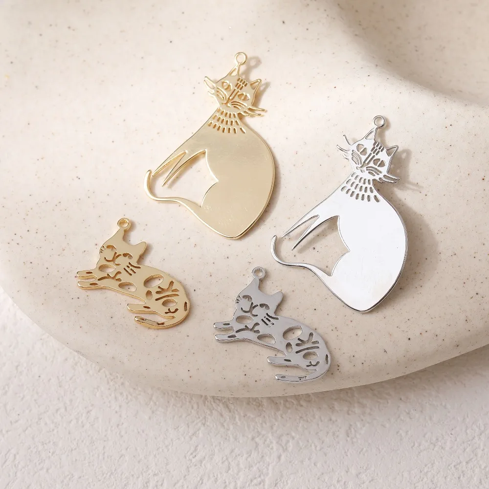 4PCS Dainty cat Charms for Jewelry Making Pendants Supplies Findings DIY Brass 14k Gold Plated Accessories