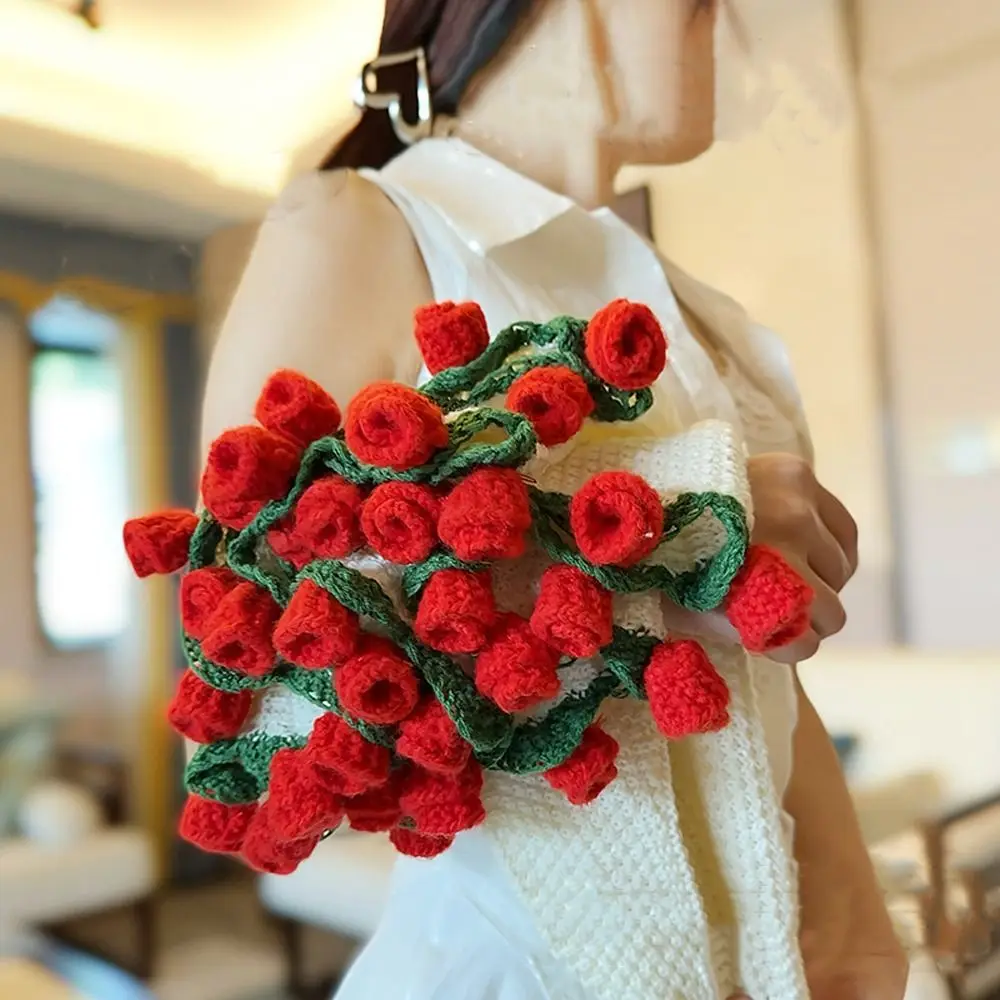 

Fake Flower Crochet Rose Bouquet Blanket Fashion Finished Knitted Flower Blanket DIY Craft Rose Nap Blanket Valentine's Day