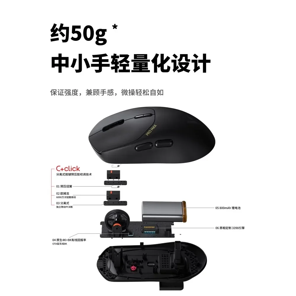 RAPOO VT1PROMAX Wireless Mouse PAW3950 2.4G 30000DPI 59g Lightweight 4K 8K 800mAh Dual Mode Ergonomics X/Y DPI Change for Gaming