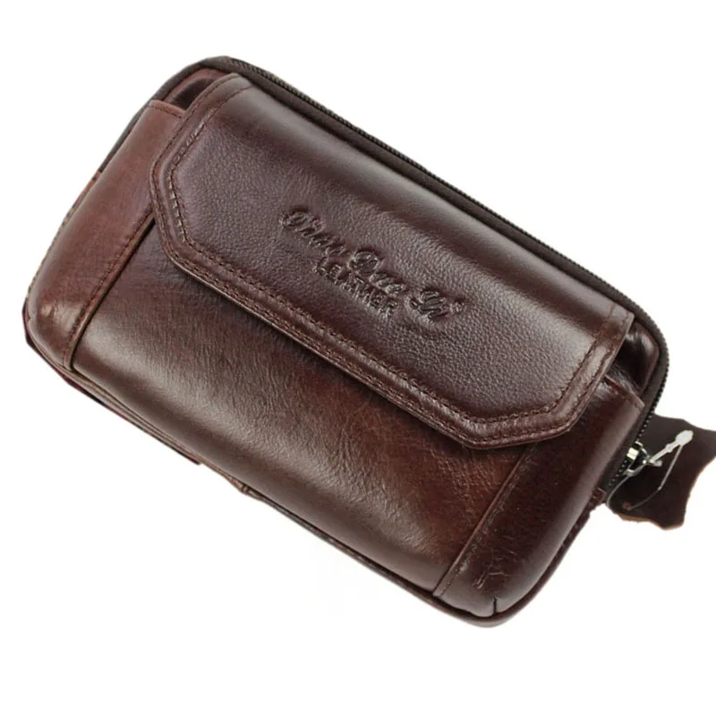 Men Genuine Leather Real Cowhide Cell Mobile Phone Case Cover Purse Cigarette Money Hip Belt Fanny Bag Waist Pack Father Gift