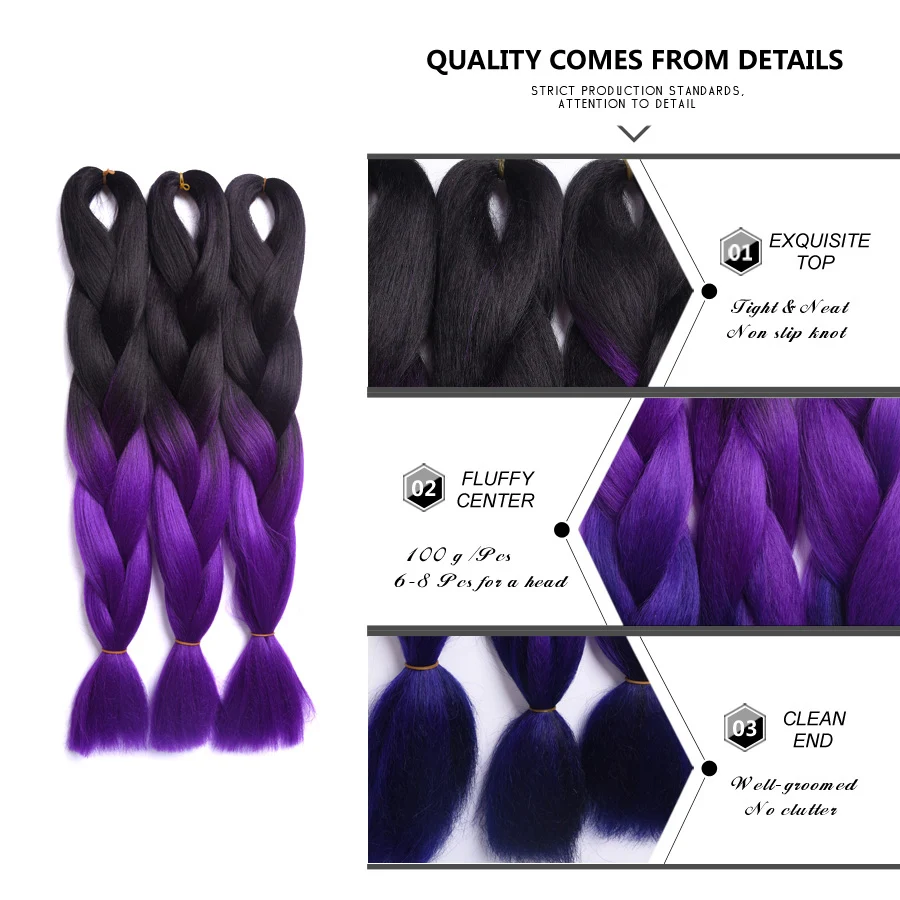 Alileader-trenzas de pelo sintético para mujer, extensiones de cabello trenzado Jumbo preestirado, Color degradado, 24 pulgadas, 100G, Diy