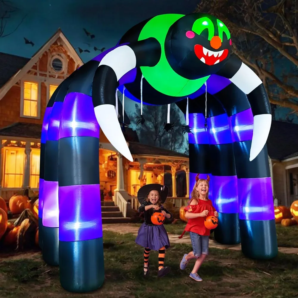

10 Ft Halloween Inflatable Spider Archway Decoration LED Light Up Giant Blow Up Spider Arch for Halloween Party Indoor Outdoor