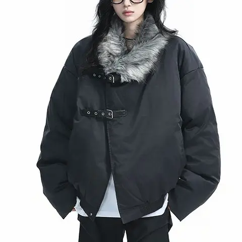 سترة نسائية كلاسيكية أمريكية من العقد الأول من القرن الحادي والعشرين بإبزيم غير رسمي وأكمام طويلة ثقافة فرعية يابانية Y2K Harajuku Retro     الخريف ملابس الشارع النسائية