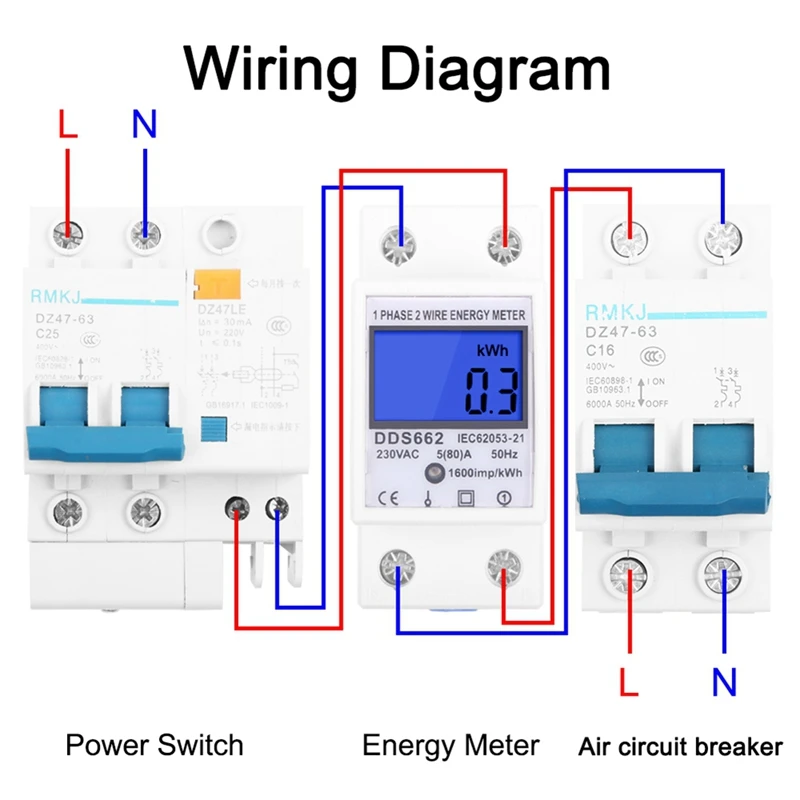 Pengukur Kwh, 1 buah energi Kwh Meter fase tunggal dua kawat lampu belakang LCD tampilan Digital fase tunggal AC 230V rel Din listrik