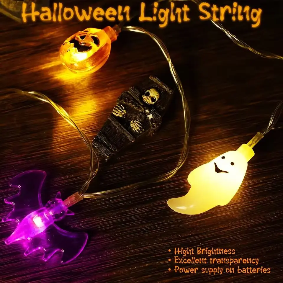 1PC ฮาโลวีน String Light แบตเตอรี่ขับเคลื่อน 3D ฟักทองค้างคาว Ghost ไฟโคมไฟตกแต่งฮาโลวีนสําหรับงานปาร์ตี้ (ไม่รวมแบตเตอรี่)