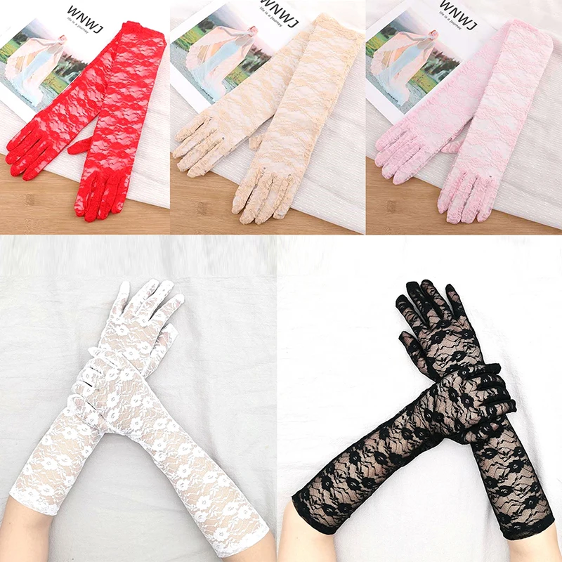 

1Pair Women Long Lace Gloves Sexy Fishnet Glove Lady Mitten Sun Gloves Wedding Bridal Evening Party Prom Dress Accessories