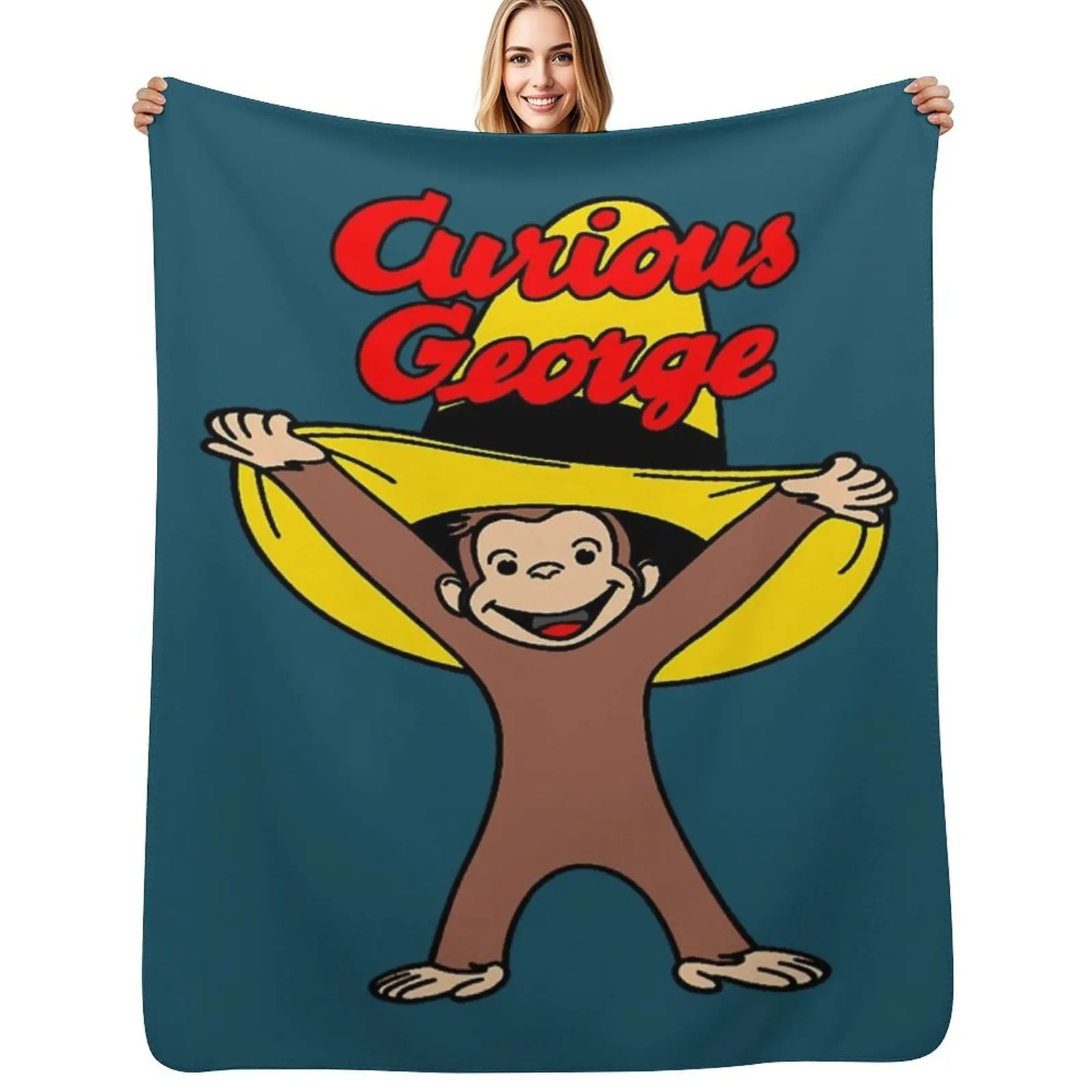 

Curious George In The Yellow Hat Throw Blanket Warm Cozy Throw Blanket for Living Room Couch