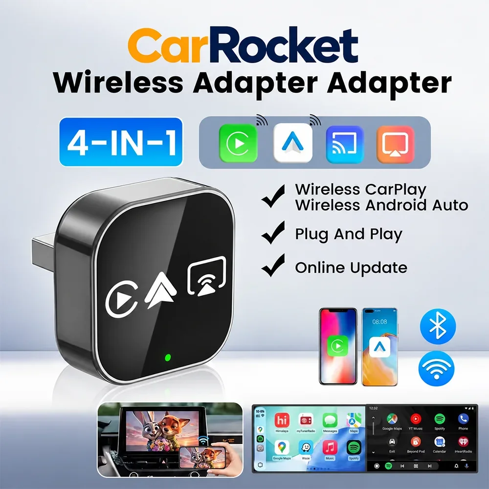 4 in 1 Wireless CarPlay Android Auto Adapter Smart Mini AI Box Mirror Link USB Dongle Plug and Play Auto Connect Car Accessories