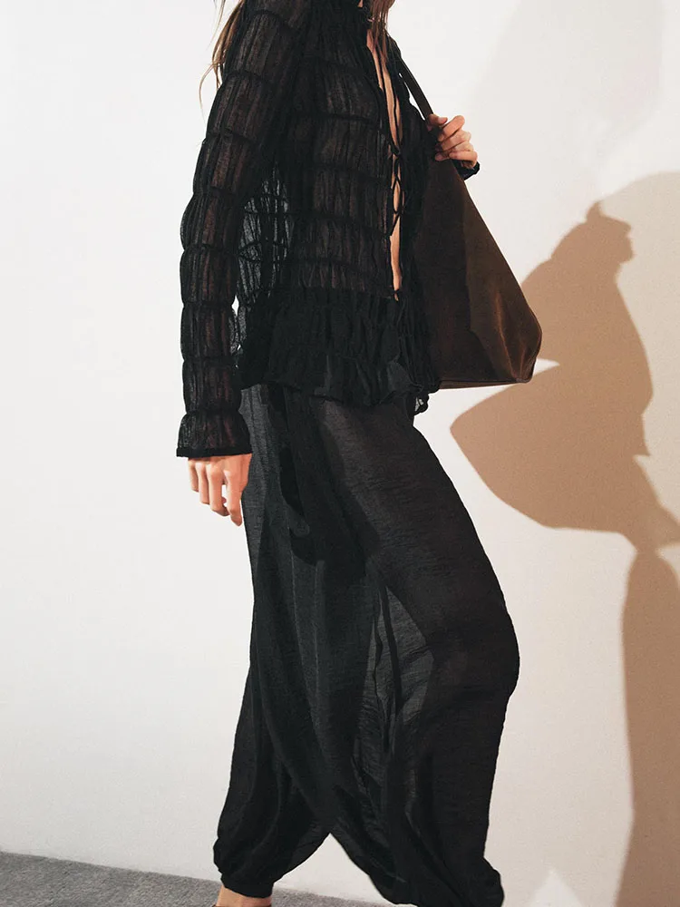 Faionable Damen-Puffy-Hose in Übergröße mit Knotenverzierung, Herbst 2022, Neuankömmling, vielseitig, schlankmachend, mittlere Taille, Lante...