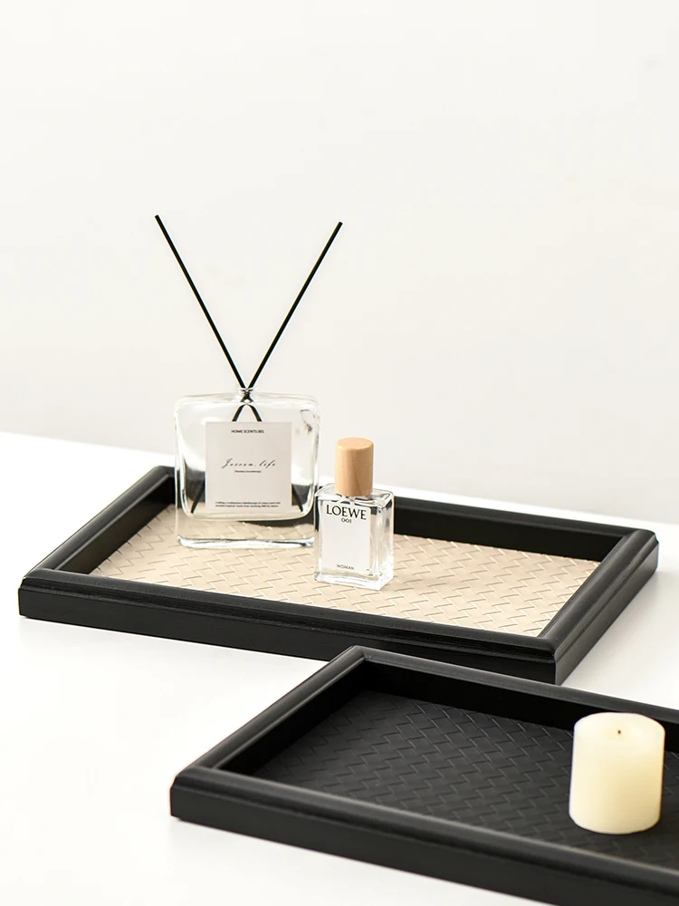 Nordic Home Decoration, Leather And Wooden Tray, Luxury Jewelry Plate, Trinket Tray, Ring Dish, Perfume Stand, Lipstick Holder