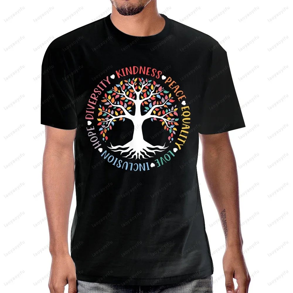 Kindness Peace Equality Love Inclusion Hope Diversity Retro Tall Trees Graphic Printed T-Shirt Cotton Short Sleeve Casual Tshirt