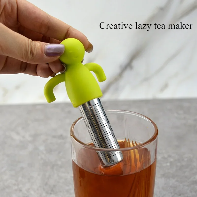 Creative Humanoid Tea Glass Infuser Tea Bag 304 Stainless Steel Silicone Tea Glass Filter Mesh Kitchen Accessories