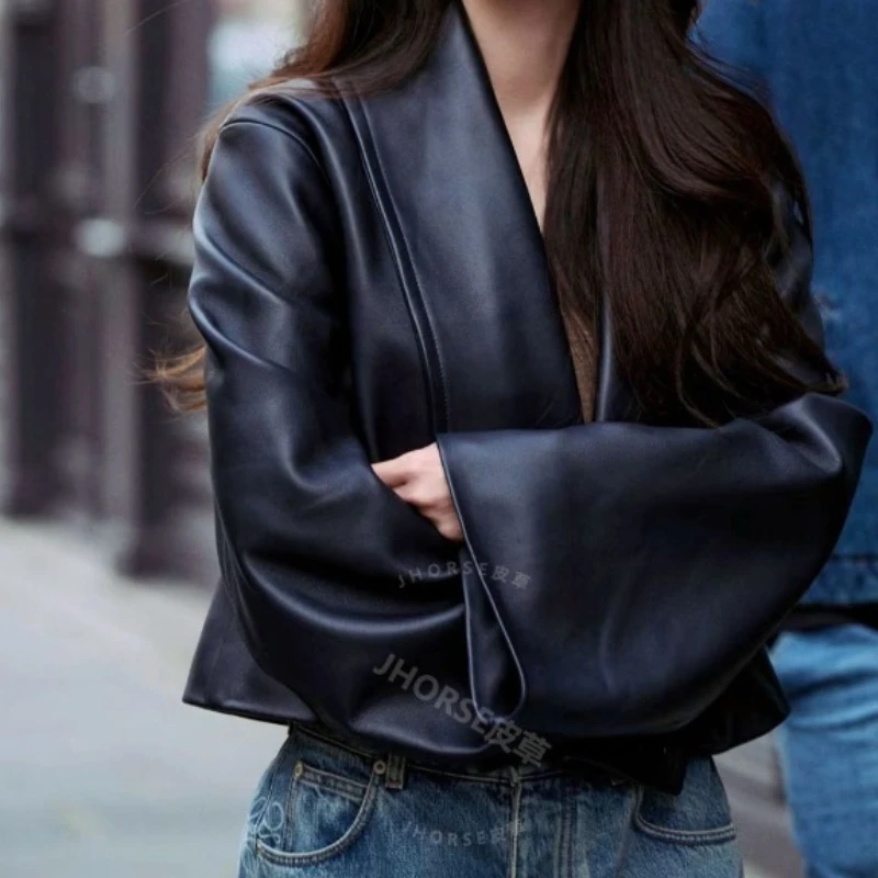 

Blouse Jacket Faux Leather Women's Autumn/Winter Fitted Loose Elegant Short New Casual Leisurely Comfortable Niche Distinctive