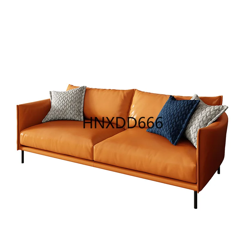 

Living room home modern simple light luxury straight row double small apartment leave-in silicone leather sofa