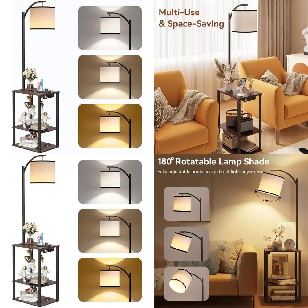 

Modern Floor Lamp with Table, Living Room End Table Lamp, Charging Station Side Table, 3-Color LED Bulb, Contemporary Bedroom Ni