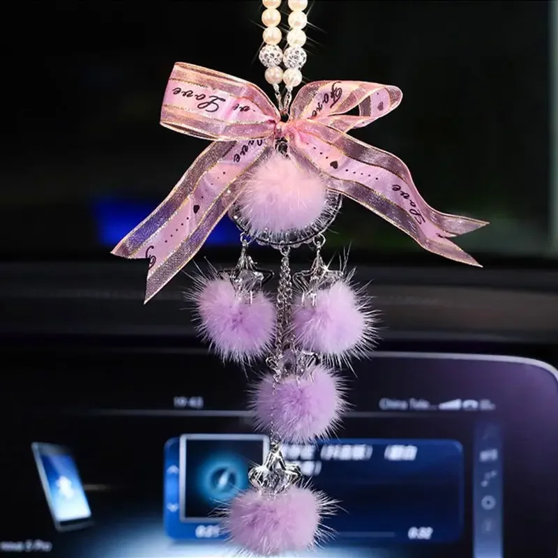 Car Pendent Natural Mink Fur Balls Pompoms Rearview Mirror Hanging Interior Decoration Ornament Accessories For Women x244