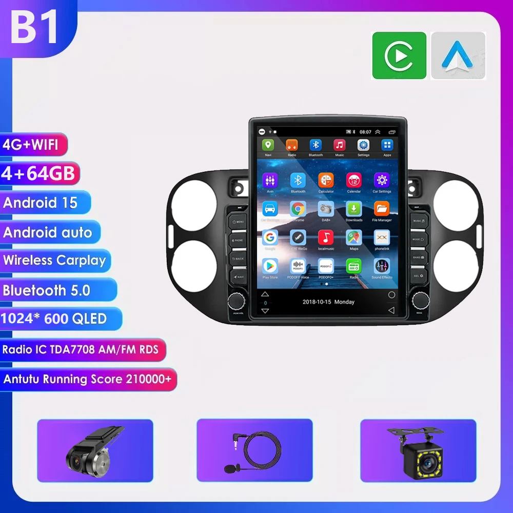 9.7 inch Android 16 Carplay Auto voor VW Volkswagen Tiguan 1 NF 2006 2008-2014 2015 2016 autoradio multimediasysteem GPS speler stereo
